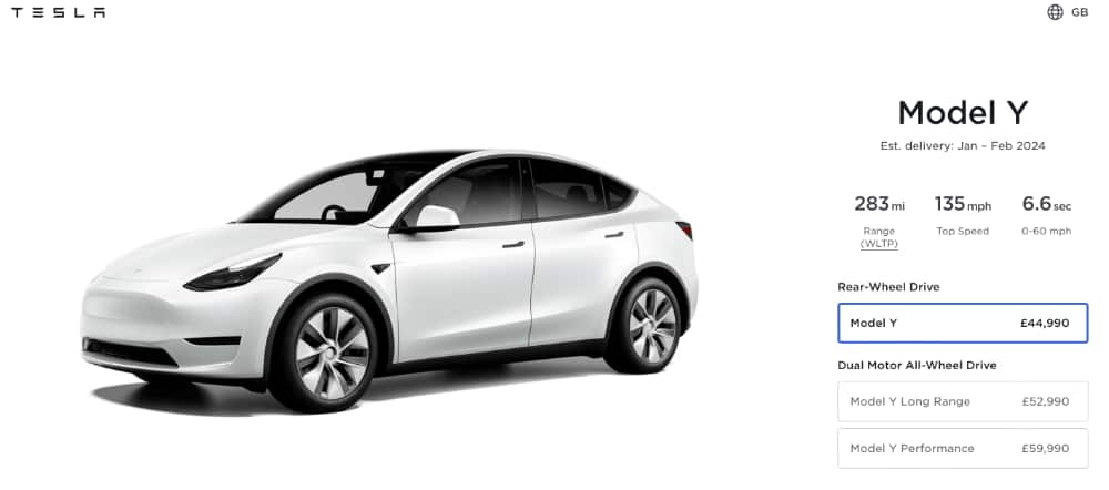 Tesla model y dec 2023 uk price