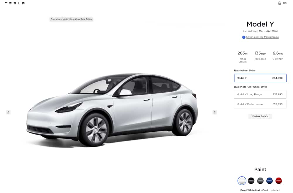 tesla model y - march 2024 uk price